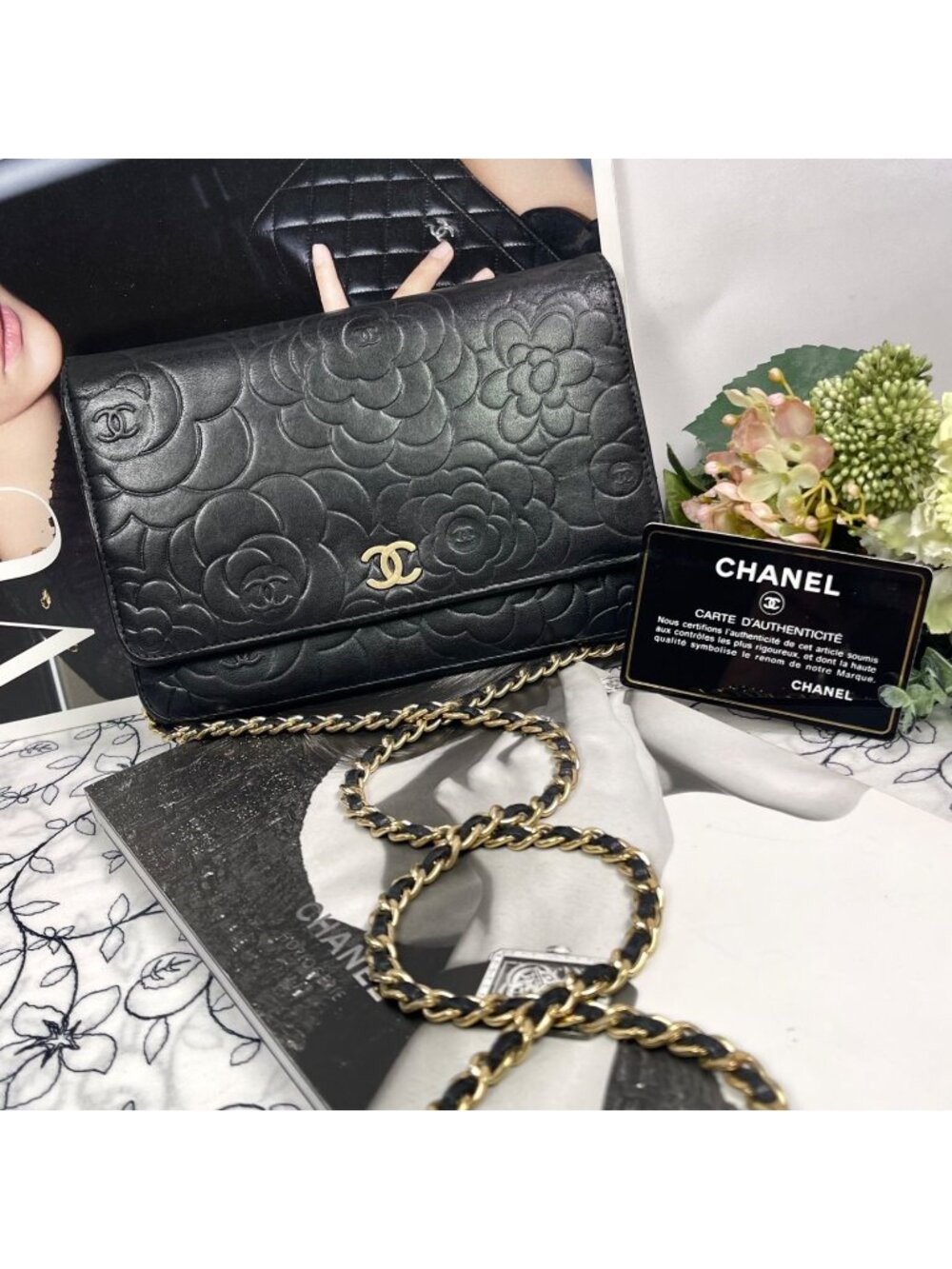 Chanel Chain Wallet Camellia Black Shoulder Bag